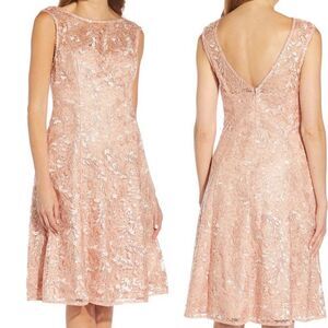 Adrianna Papell Embroidered Cocktail Dress size 2 in Champagne Rose